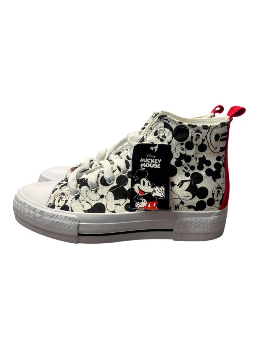 Disney Mickey Mouse High Top Sneakers Canvas Print Womens US 9 Red Black Design